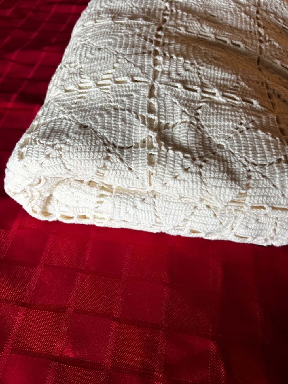 Antique Vintage Ecru Beige Artisan Handmade Cotton Crochet Quilt Bedspread-Dbl